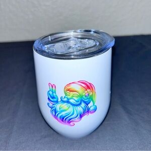 White Tumbler with Rainbow Santa Graphic